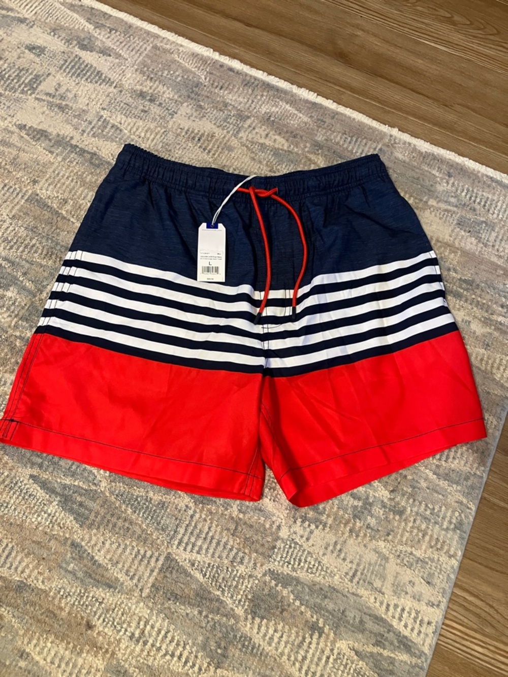 Southern Tide Navy, White & Red Stripe Swim Trunks